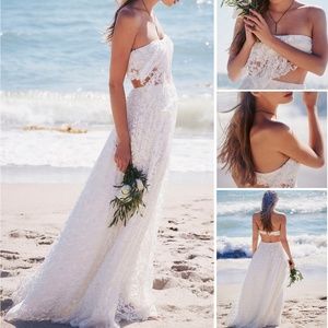 Strapless Two Piece Bohemian A line Wedding Dress